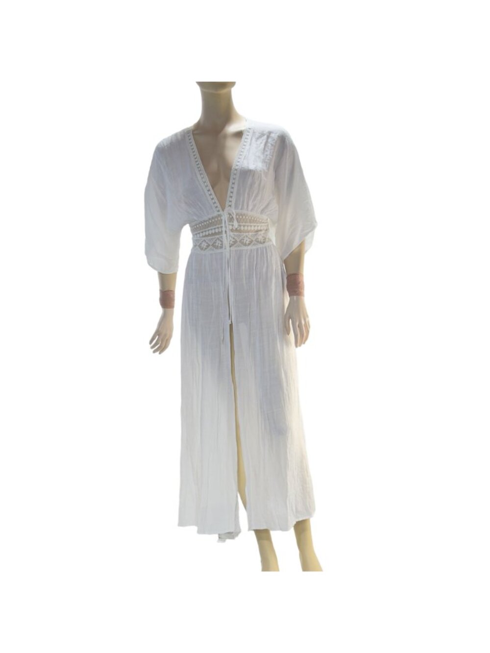 Blue Rain White Crochet Maxi Kimono Cardigan XS Francescas - Picture 6 of 11